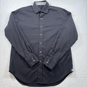 Robert Graham Mens L Black Paisley Jacquard Long Sleeve Button Down Flip Cuffs